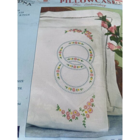 Vintage lot 3 Jack Dempsey Wedding Ring Stamped Embroidery Pillow cases NOS - Picture 5 of 11